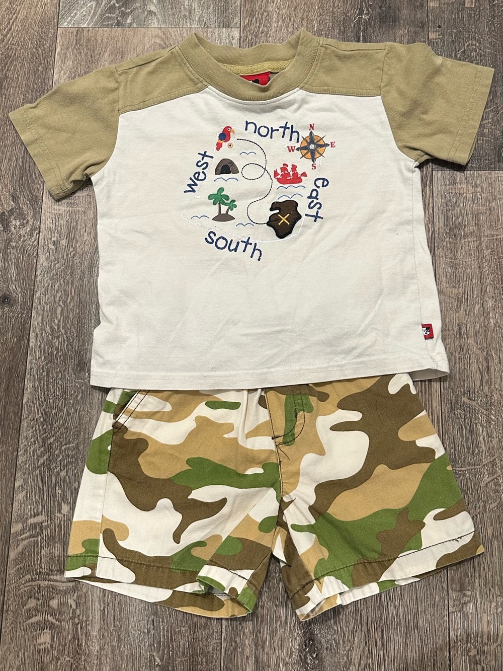 Kids Two-Piece Adventure Tee & Camo Shorts Set - Olive/White